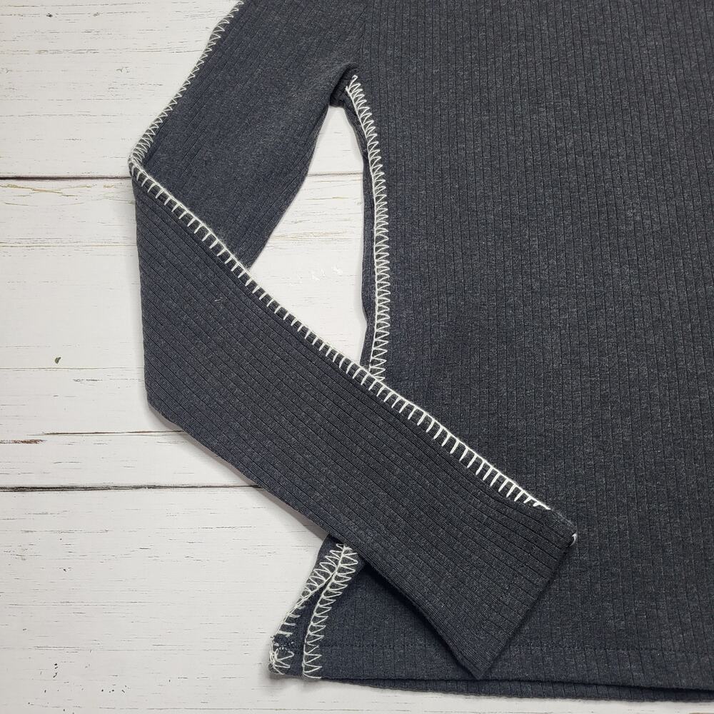 J. Crew Premium Rib Whipstitch Turtleneck Long Sleeve Top Gray White Stretch XS - Picture 5 of 7